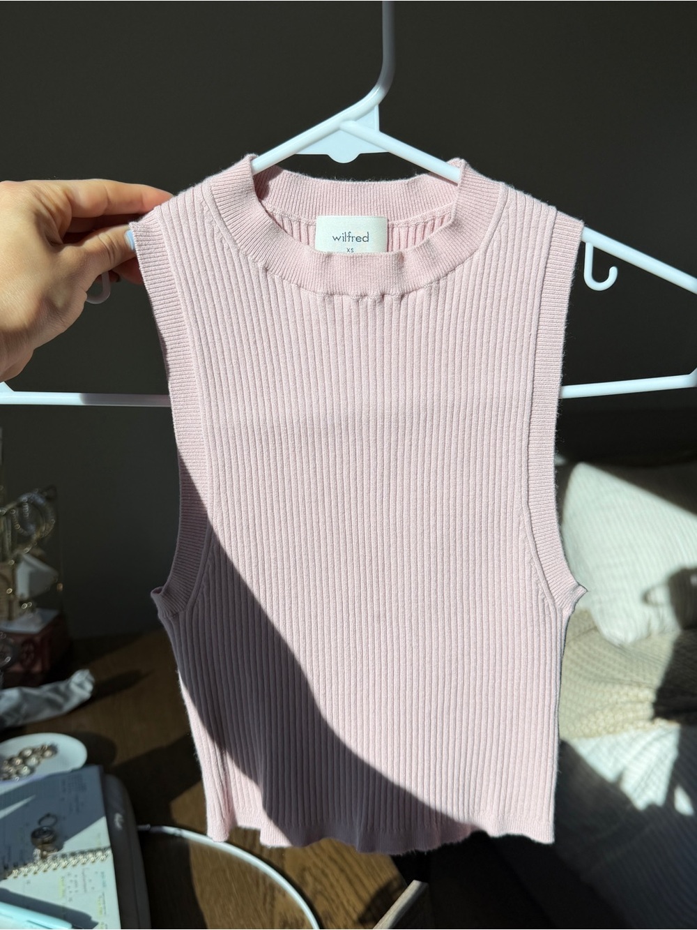 WILFRED Ribbed Mock Neck Crop Top - Light Pink - Picture 1 of 3